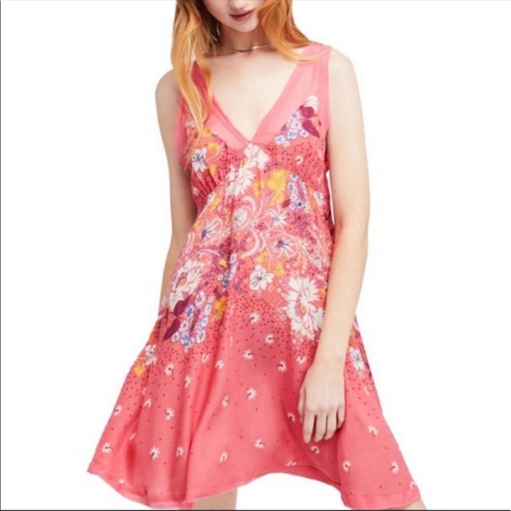 Intimately Free People Longwood Coral Floral V Neck Slip Dress XS NWOT